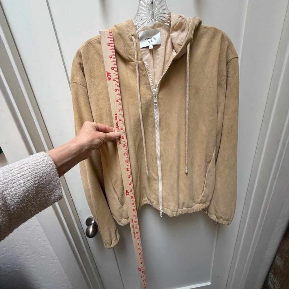 Vince Women's Suede Beige Hooded Utility Jacket-size M - Picture 15 of 16